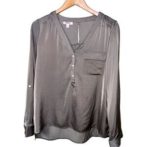 Bongo Shirt Womens X-Large Faux Silk Mocha Mousse Blouse Henley Clean Girl Top